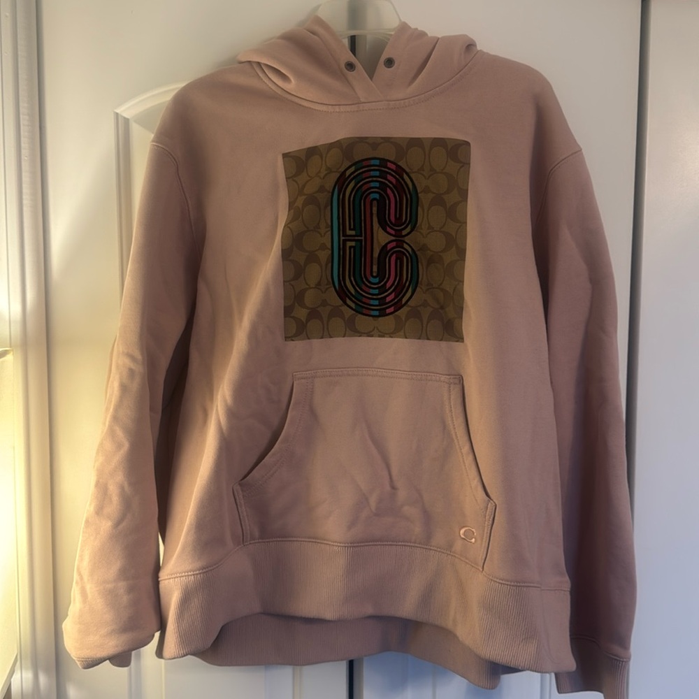 Coach Pink Hoodie with Brown Logo Patch